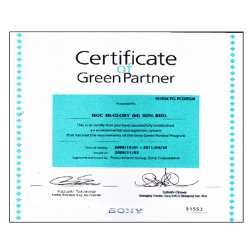 certificate of green partner hgmsb